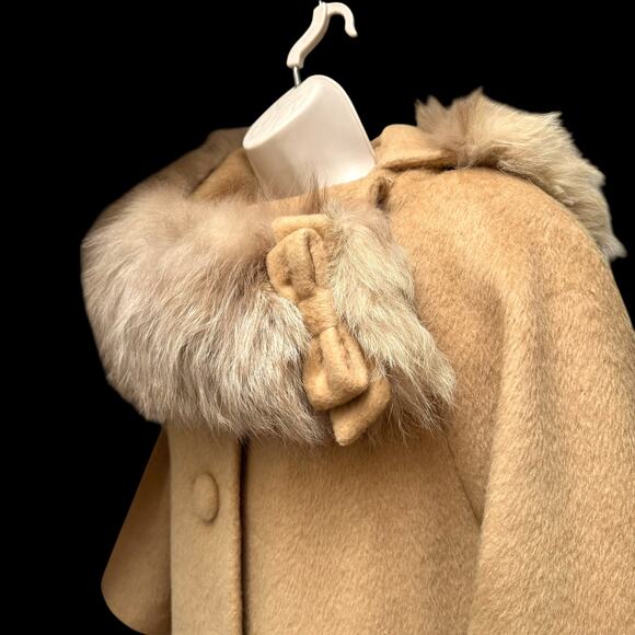 1960s Lilli Ann Tisse a Paris Caramel Swing Mohair Coat w/ Fur Collar, Bow 39” - Picture 6 of 16